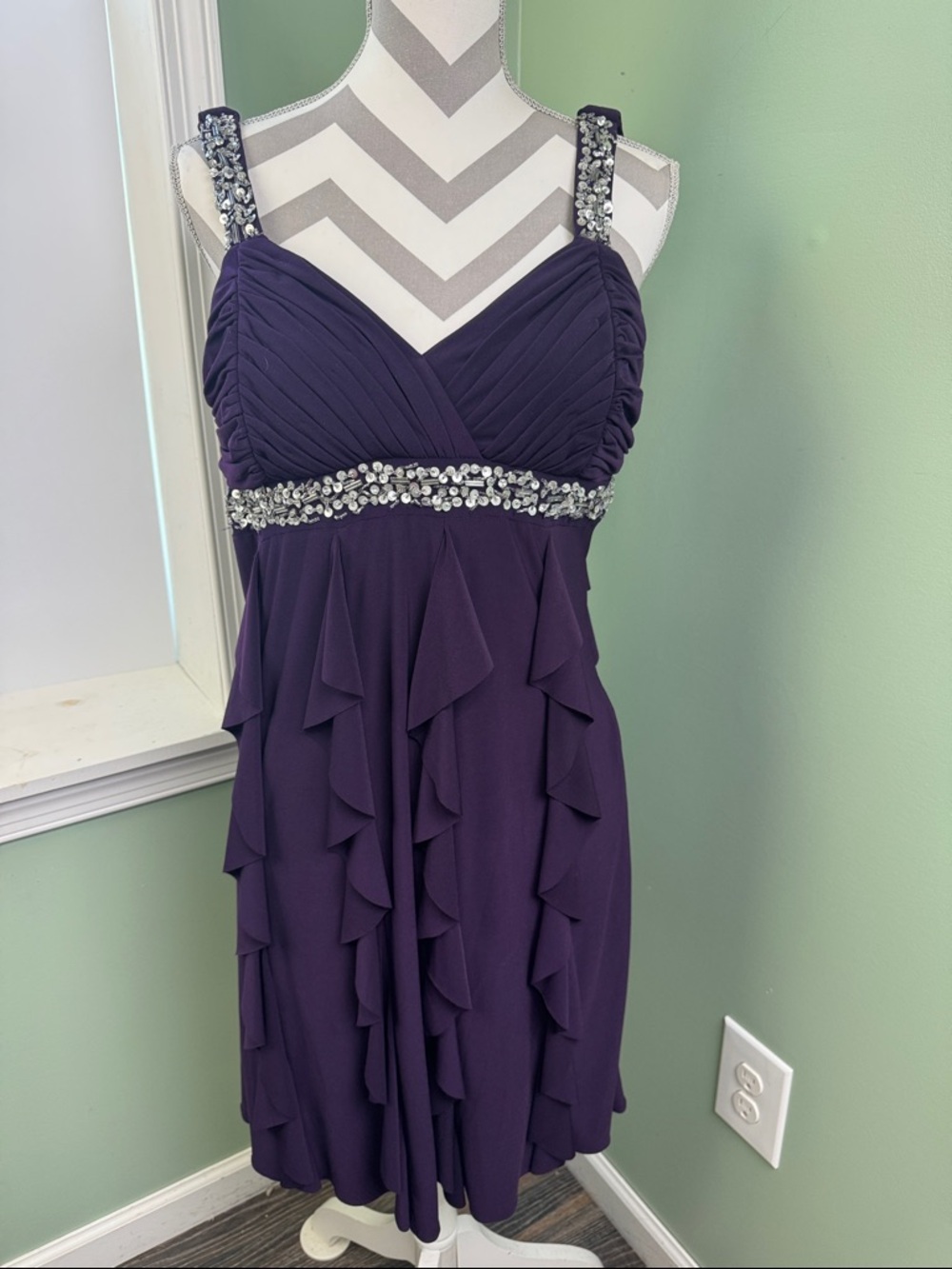 Scarlett Nite Purple Embellished Ruffle Midi Dress